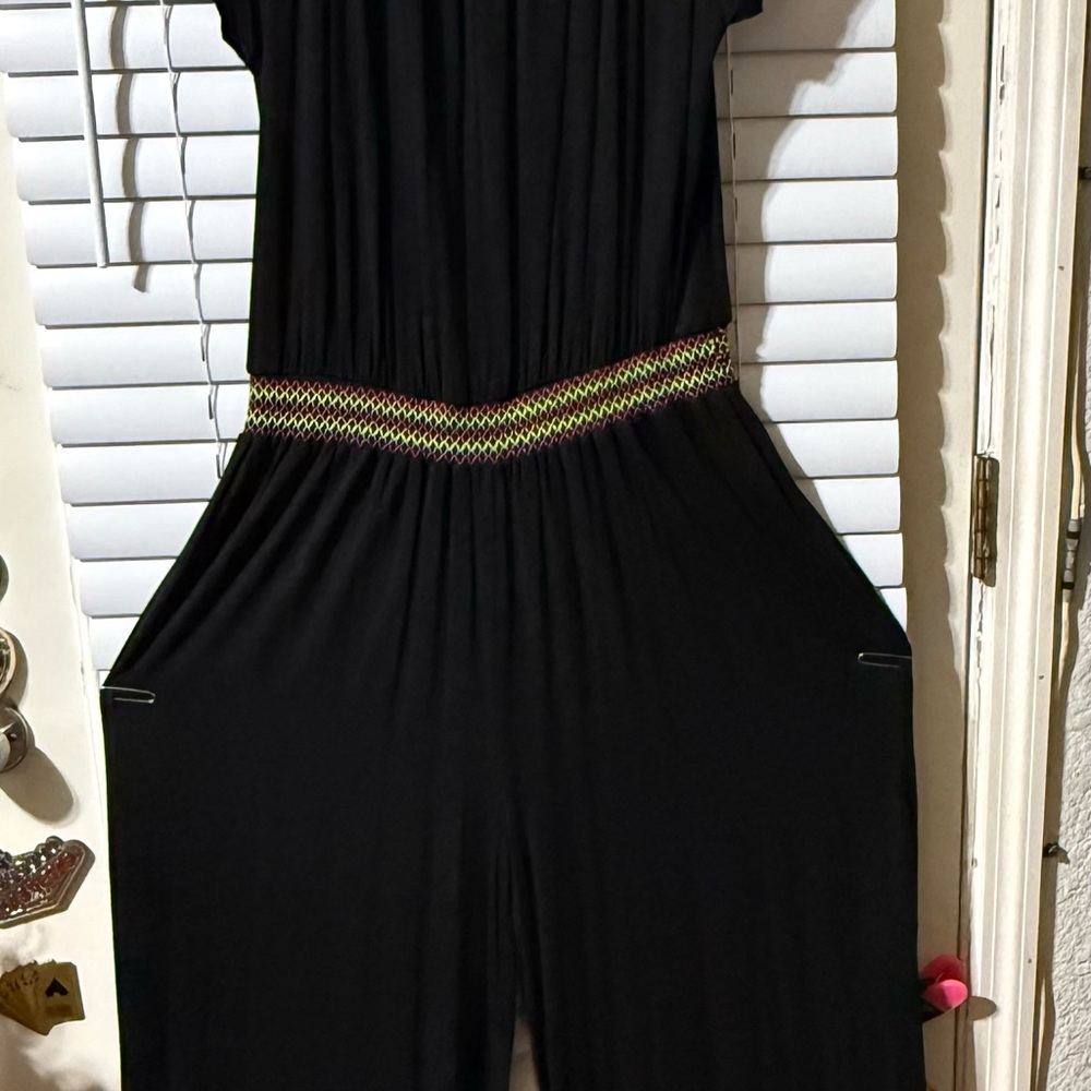 Elegant Black Jumpsuit with Colorful Waistband